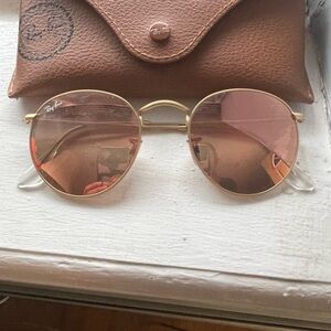 Ray-Ban Women Gold Frame Rose-Pink Lens Round Sunglasses